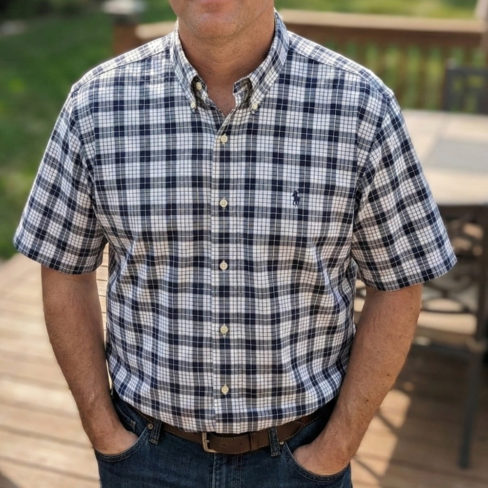 Ralph Lauren Mens Blake Button‎ Down Shirt Size XXL Black White Plaid Cotton